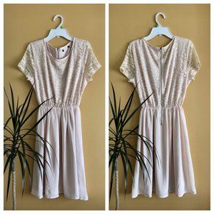 Creamy white lace and chiffon dress